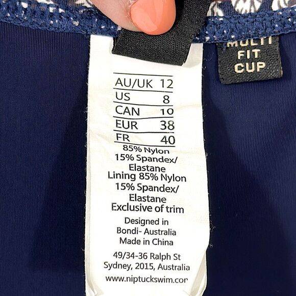 Nip Tuck Size 8 One Piece Swimsuit Blue & White Ruffle - Picture 15 of 16